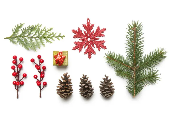 Elementos Decoración Navideña Aislados Sobre Fondo Blanco Navidad Vacaciones Invierno — Foto de Stock