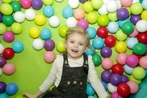 Cute Little Girl Having Fun Playroom — Fotografia de Stock