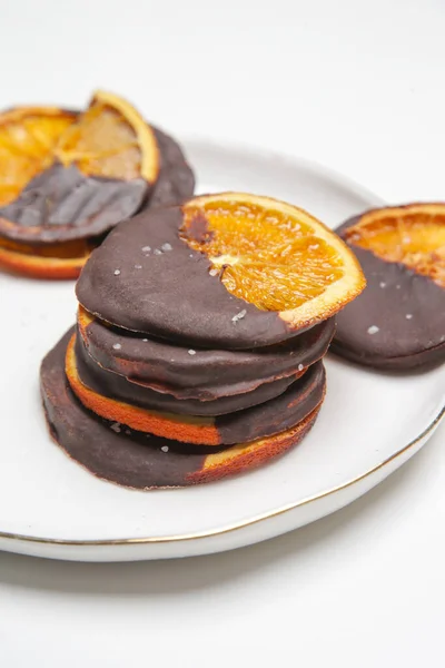 Dark Chocolate Dipped Dry Orange Slices — 스톡 사진