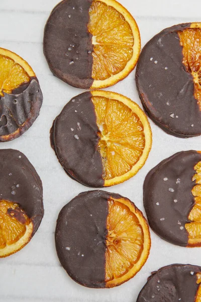 Dark Chocolate Dipped Dry Orange Slices — 스톡 사진