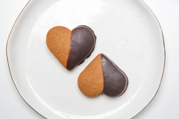 Dark Chocolate Dipped Heart Shaped Cookies Simple Easy Diy Valentines — Fotografia de Stock