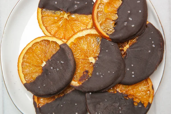 Dark Chocolate Dipped Dry Orange Slices — 스톡 사진