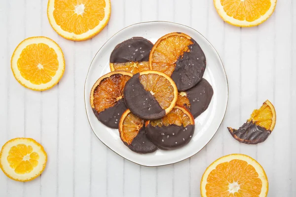 Dark Chocolate Dipped Dry Orange Slices — 스톡 사진