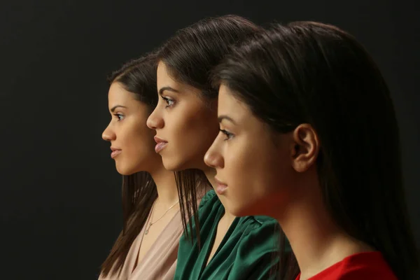 Three Beautiful Caucasian Women Side View Studio Shot — Stockfoto