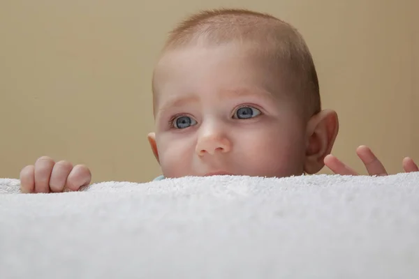 Close Portrait Baby Boy Beautiful Blue Eyes — Stock Photo, Image