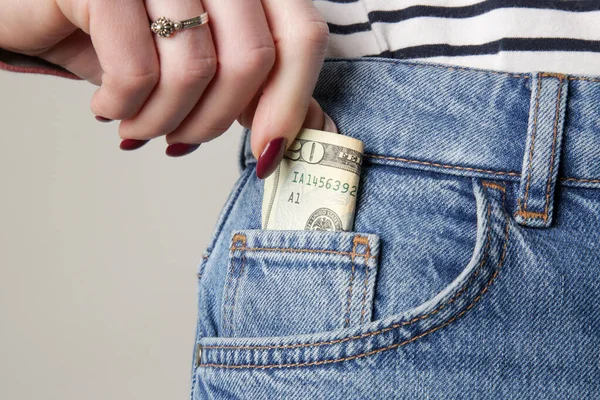 Woman Euros Her Pocket — Stock Photo, Image