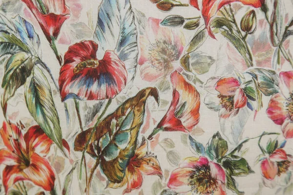 Фрагмент Барвистого Квіткового Візерунка Текстилі — стокове фото