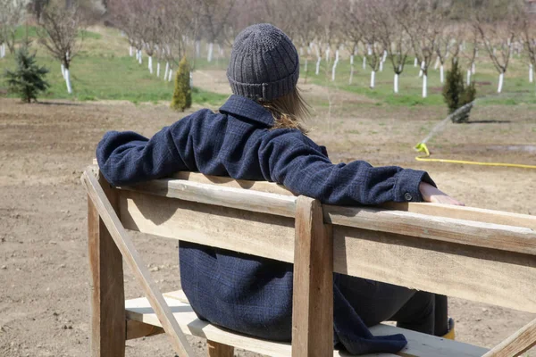 Young Farmer Looking Field Early Springtime — Stock Photo, Image