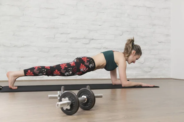 Young Woman Practicing Strength Yoga Positions Wellbeing Self Care Concept — ストック写真