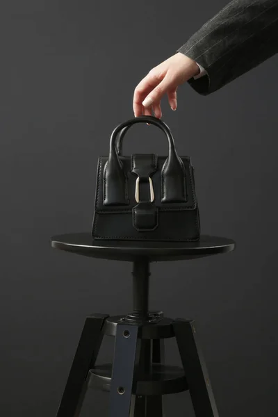 Top Handle Mini Black Bag Made Textured Resistant Leather Studio — Foto de Stock