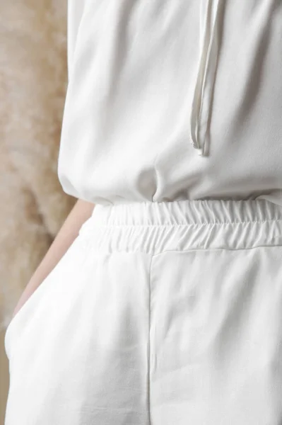 Жіноча Модель Носить Лляне Вбрання Натуральний Органічний Лляний Одяг Студійний — стокове фото