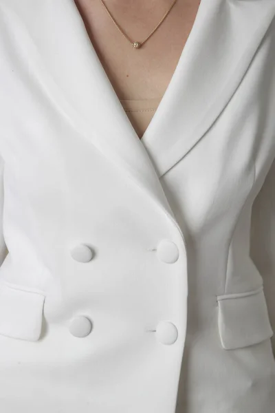 Close Image White Double Breasted Tailored Blazer — Stock Photo, Image