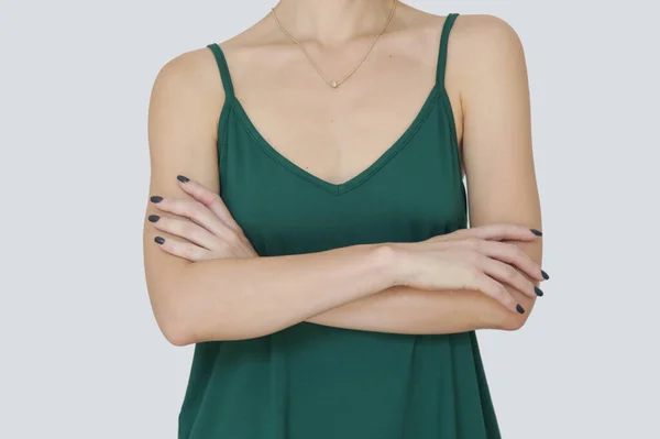 Woman Green Cotton Camisole Shirt Studio Shot — Fotografia de Stock