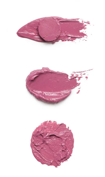 Pink Ceamy Makeup Samples Islated White Background Decorative Cosmetic Smear — Photo