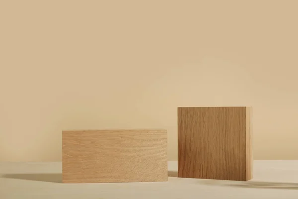 Minimalistisk Träscen Abstrakt Minimal Tom Scen Med Rektangel Podiums Beige — Stockfoto