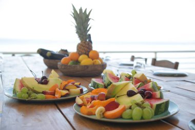 Fresh cut fruit served on the restaurant table