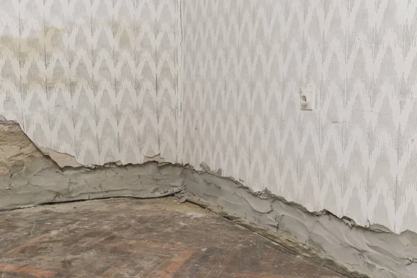 Moisture Damage Wall Old House Newly Installed Insulation Polyethylene Barriers — Fotografia de Stock