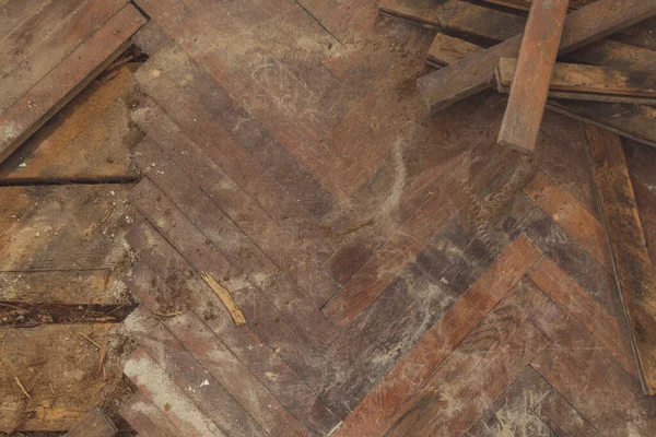 Home Improvement Removing Old Wooden Parquet Flooring Using Crowbar Tool — Stock fotografie