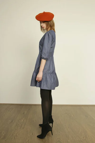 Serie Studio Photos Young Female Model Casual Blue Cotton Denim — 스톡 사진