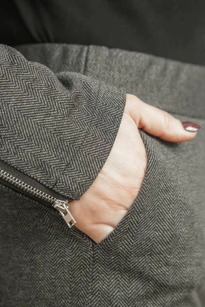 Close Photos Grey Basic Trousers Front Pocket — Stock Photo, Image