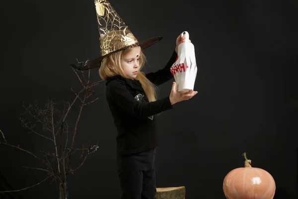 Halloween Studio Portrait Cute Years Old Girl — Photo