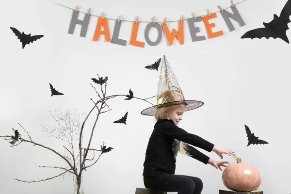 Halloween Studio Portrait Cute Years Old Girl — Photo