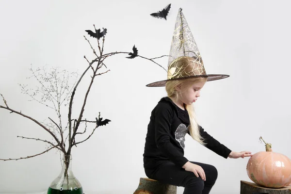 Halloween Studio Portrait Cute Years Old Girl — Photo