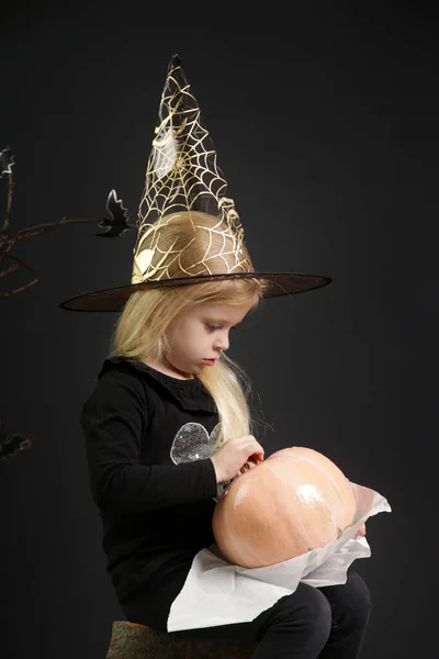 Halloween Studio Portrait Cute Years Old Girl — Photo