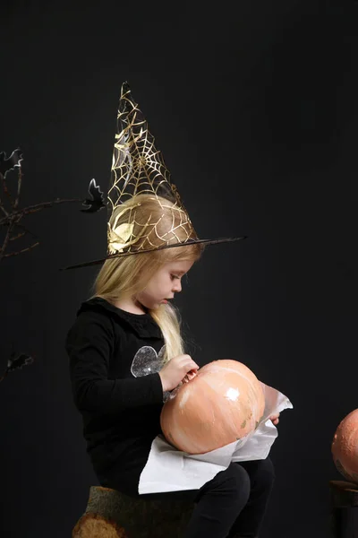 Halloween Studio Portrait Cute Years Old Girl — Photo