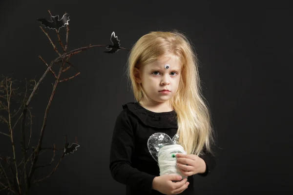 Halloween Studio Portrait Cute Years Old Girl — Stockfoto