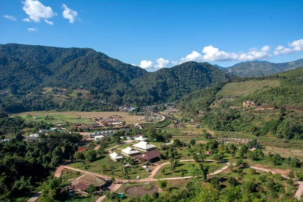 Luchtfoto Van Sapun Village Bij Zonsopgang Vallei Van Bergen Met — Stockfoto
