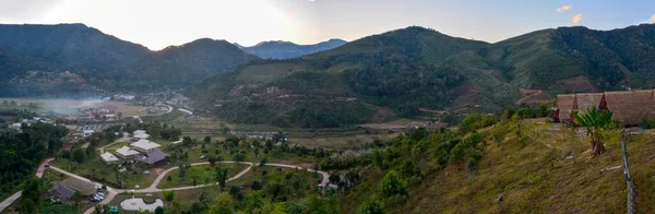 Luchtfoto Van Sapun Village Bij Zonsopgang Vallei Van Bergen Met — Stockfoto