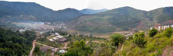 Αεροφωτογραφία Του Sapun Village Στην Ανατολή Του Ηλίου Στην Κοιλάδα — Φωτογραφία Αρχείου