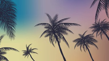 Vibrant Retro Hawaii Sunset Palm Trees