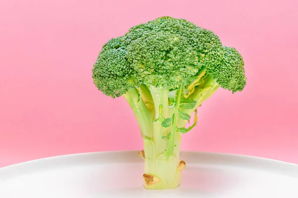 Brócoli fresco y crudo en White Dish. Col verde sin cocer —  Fotos de Stock