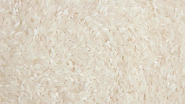 Tepelně neupravené dlouhozrnné bílé rýže, rotující pozadí - pohled shora — Stock video