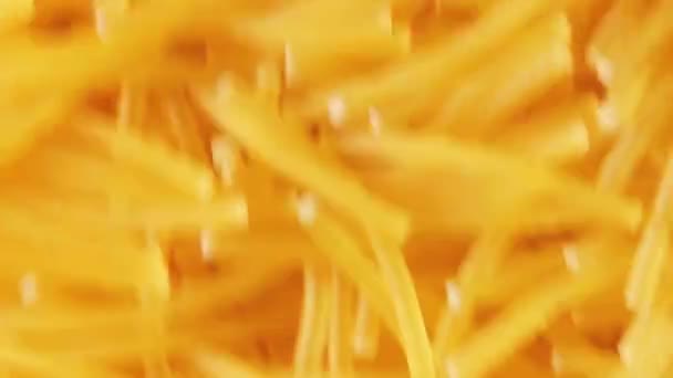 Background Uncooked Noodles Moving Top View Close Raw Pasta Move — Stock Video
