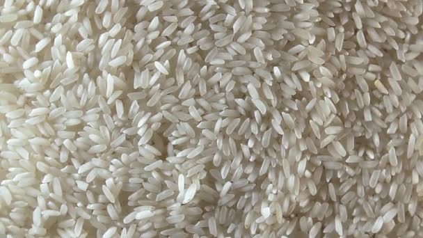 Dry Uncooked White Rice Background Slowly Rotating Right Top View — Stok video