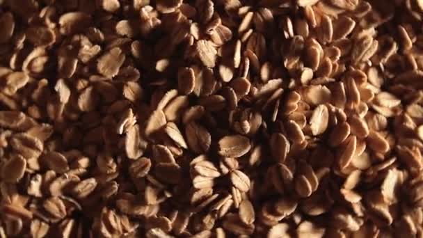 Oat Flakes Background Rotating Left Top View Low Key Light — Stok Video