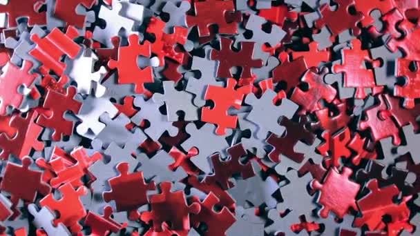 Background Colored Puzzle Pieces Slowly Rotating Clockwise Top View Texture — Stock Video
