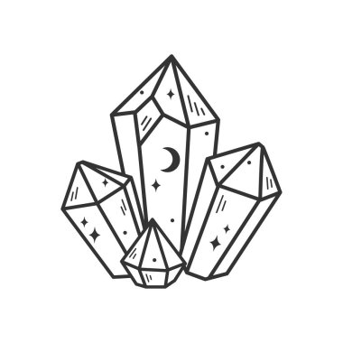 Mistik astrolojik kristaller. Tişört, poster, dekorasyon ve giysi tasarımı için vektör illüstrasyonu.