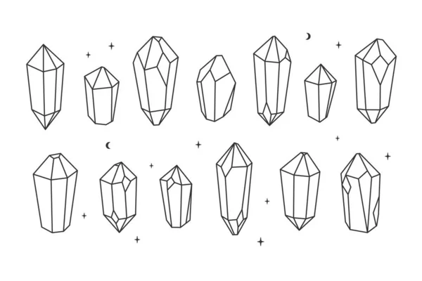 Sammlung Von Kristallen Mineralien Und Glassteinen Vektorillustration — Stockvektor