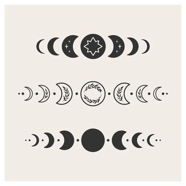 Phases Lune Réglées Travers Motif Sur Version Noire Des Phases — Image vectorielle