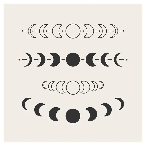 Colección Fases Lunares Ciclo Celestial Calendario Lunar Conjunto Vector Celeste — Vector de stock