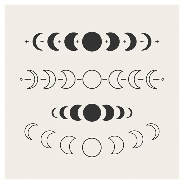 Collection Phases Lunaires Cycle Céleste Calendrier Lunaire Ensemble Vecteurs Célestes — Image vectorielle