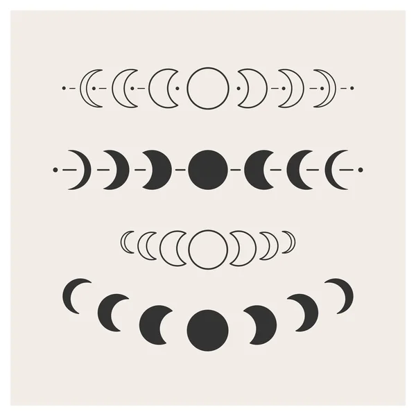 Colección Fases Lunares Ciclo Celestial Calendario Lunar Conjunto Vector Celeste — Archivo Imágenes Vectoriales
