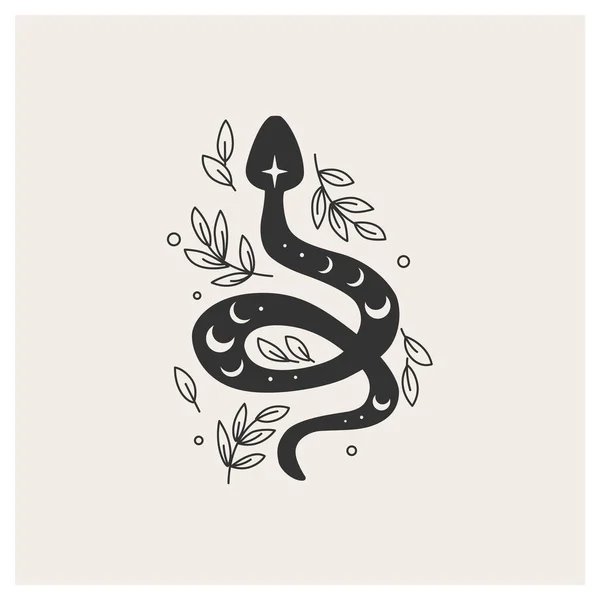 Wilde Zauberschlange Zwischen Den Blättern Symbol Der Magie Vektorillustration Schlange — Stockvektor