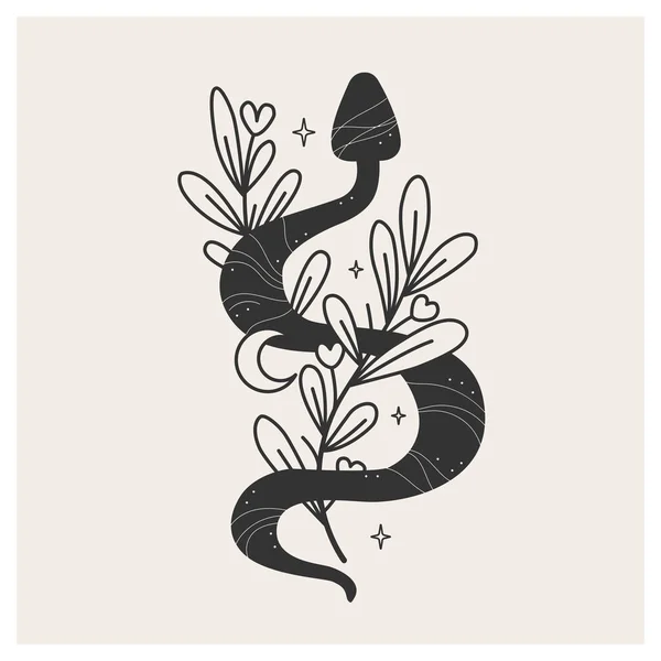 Celestial Witchy Snake Branches Symbol Magic Witchcraft Vector Illustration Snake — Stock vektor