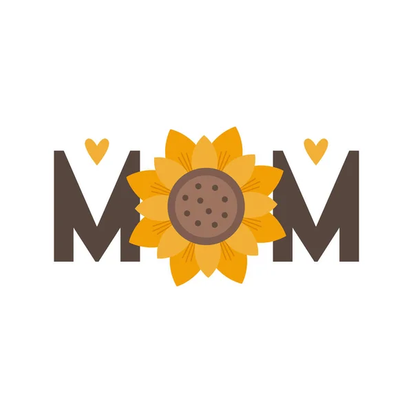Anneye Ayçiçeği Vermek Anneler Günü Şablonu Vektör Çizimi Tişörtlere Posterlere — Stok Vektör
