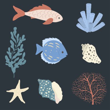 Deniz yaşamı ile kusursuz bir düzen. Kumaş ve tekstil için harika. Vektör İllüstrasyonu